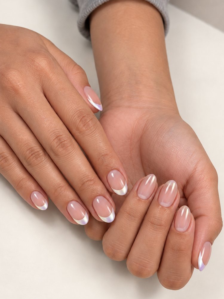 Ghost French press-on nails, worn